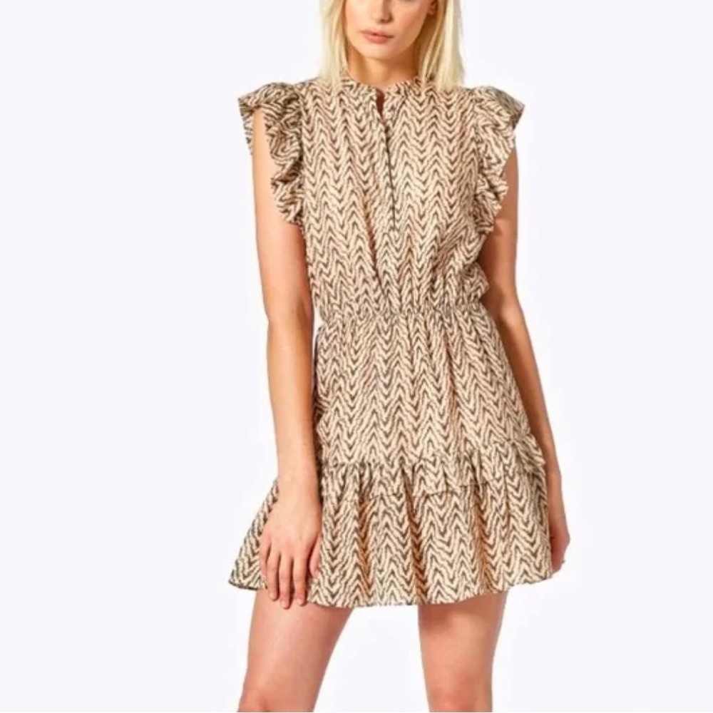 Joie Beige and Brown Zigzag Mini Dress